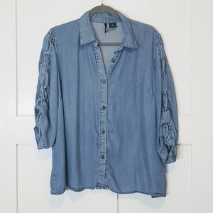 New Directions Curvy 100% Lyocell Chambray Denim Button Down Shirt Size 1X